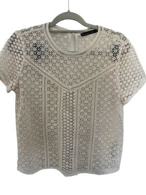 Abercrombie & Fitch Ivory Crochet Lace Short Sleeve Top